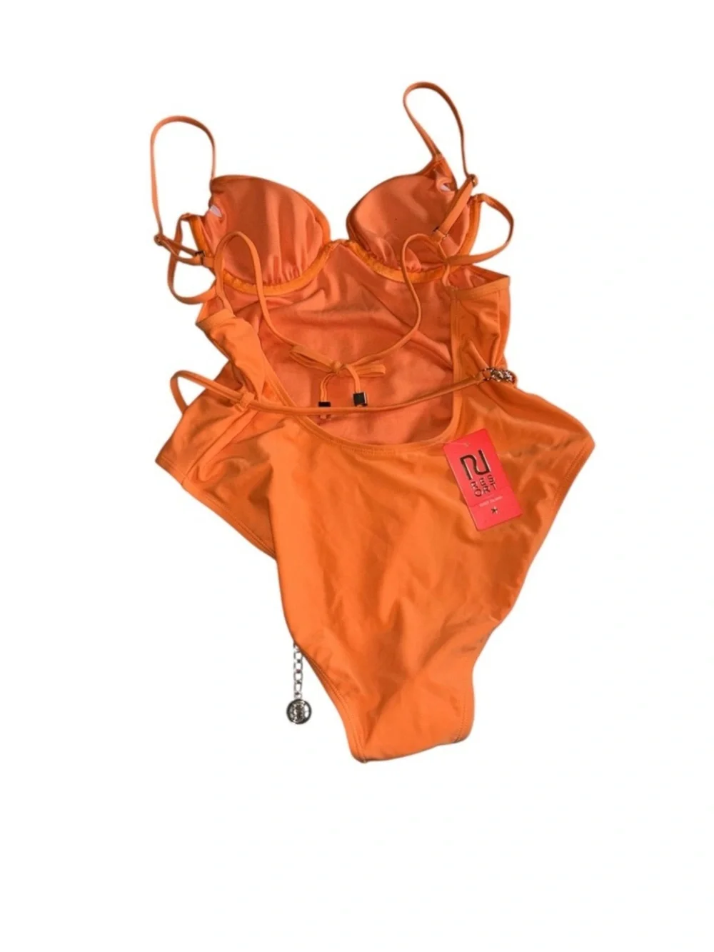 NWT River Island Women’s Chain Detail Plunge Swimsuit In Orange Size 4